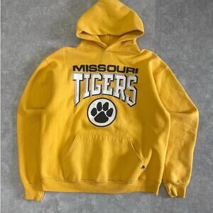 90s Vintage Missouri Tigers Yellow Russell Hoodie Size L